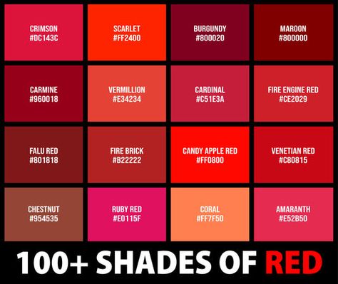 Red Color Names, Shades Of Red Color, Unique Expressions, Birth Colors, Red Names, Crystal Wedding Dress, Red Can, Art Masterpieces, Different Shades Of Red