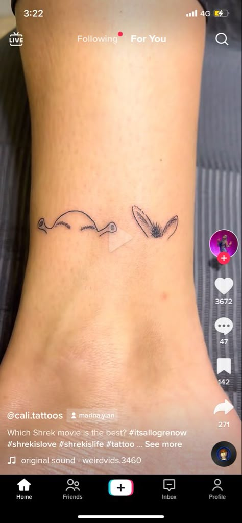 Shrek And Fiona Tattoo Ideas, Simple Shrek Tattoo, Donkey From Shrek Tattoo, Small Tattoos Scorpio Zodiac, Cute Shrek Tattoo Ideas, Shrek Tattoo Ideas Couple, Shrek Tattoo Minimalist, Small Shrek Tattoo, Shrek Balloon Tattoo