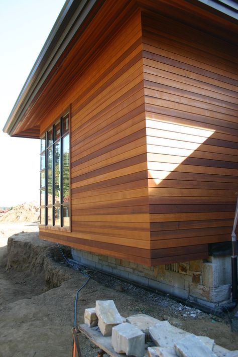 Cedar siding - for the bump, I like these colors Clear vertical grain cedar siding Modern Siding, Western Red Cedar Cladding, Wood Siding Exterior, Larch Cladding, Cedar Cladding, Vertical Siding, Cedar Siding, Wood Cladding, Timber Cladding