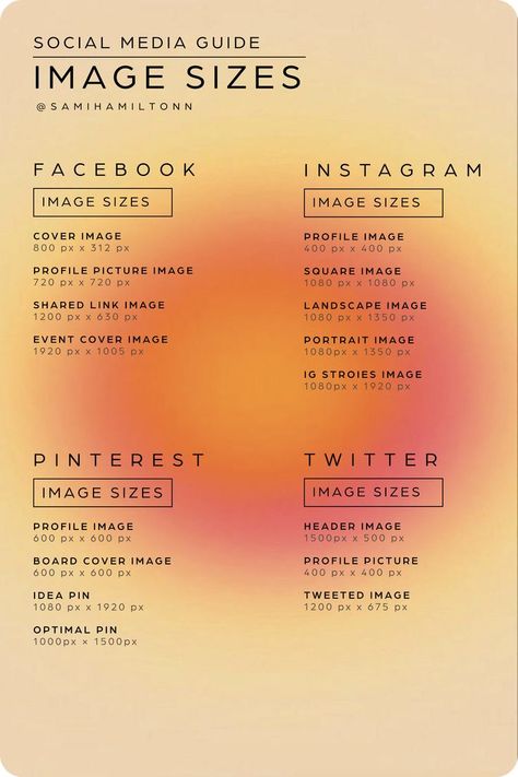 This is an image of a social media image size guide for platforms such as Instagram, Facebook, Twitter, and Pinterest Social Media Post Size, Social Media Image Size Guide, Social Media Image, Profile Picture Images, Social Media Guide, Social Medi, R Image, Pinterest Images, Header Image