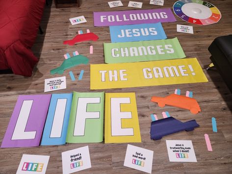 Vbs Twists And Turns Games, Twist And Turns Vbs 2023 Craft Room Decorations, Life Board Game Decorations, Life Game Decorations, Game Of Life Hallway Decorations, The Game Of Life Decorations, Life Way Vbs 2023, Vbs Themes Ideas 2023, Twist & Turns Vbs Crafts