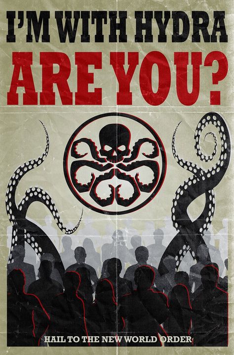 Agents of S.H.I.E.L.D. Framework AU posters. - 3 of 6. Hydra Marvel, Loki Poster, Marvel Shield, Hail Hydra, Marvel Agents Of Shield, Marvel Villains, Marvel Posters, Marvel Entertainment, Agents Of Shield