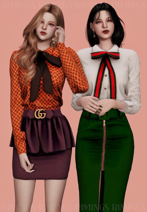 Louis Vuitton Clothes, Posh Clothing, 3d Clothes, Gucci Skirt, Sims 4 Studio, Gucci Shirts, Ribbon Pattern, Outfit Korean, Gucci Dress