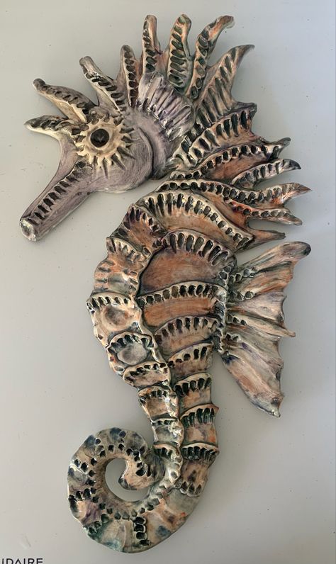 20” x 11” handbuilt Pottery Ideas Handbuilt Animals, Pottery Animals Handbuilt, Art Sculpture Clay, Ceramic Seahorse, Seahorse Sculpture, Clay Fish, Ceramics Pottery Vase, Ceramic Frogs, Pottery Animals