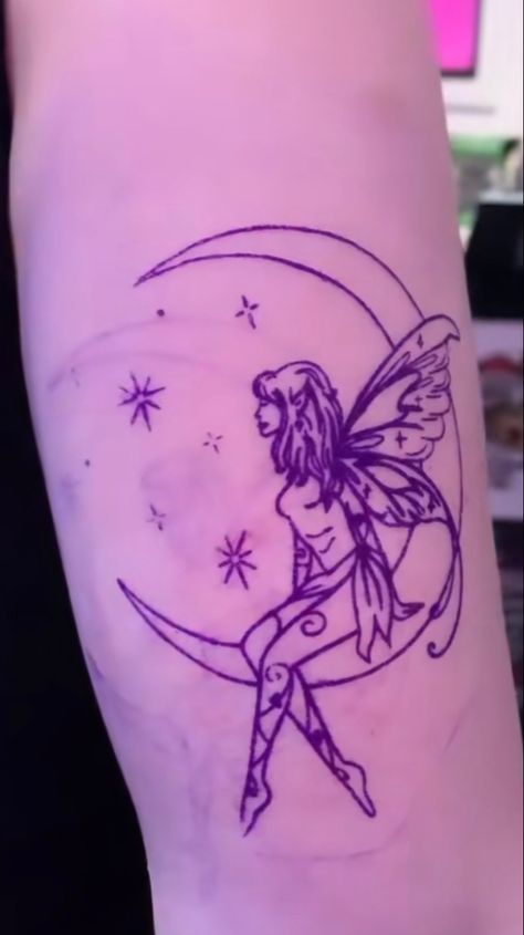 Woman With Moon Tattoo, Angel Fairy Tattoo, Fairy Half Sleeve Tattoo, Fairy Hand Tattoo, Fairy Goddess Tattoo, Hyper Feminine Tattoo, Fairy Chest Tattoo, Fairy Moon Tattoo, Portals Tattoo