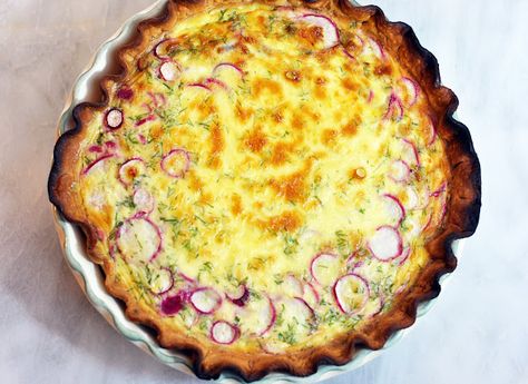 Radish Tart, Sides Recipes, Habitat For Humanity, Quiche Recipes, Fresh Dill, Radishes, Pie Plate, Side Recipes, Pie Crust