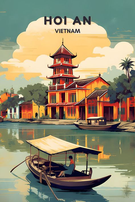 Looking for the perfect retro travel wall art for your home decor? This is the perfect decoration for your office. Click to shop these retro travel wall art and browse many more different locations and encouraging gifts for friend ! Vietnam Artwork, Encouraging Gifts, Vietnam Destinations, Hoi An Vietnam, Vietnam Art, Gifts For Friend, Posca Art, Digital Art Beginner, Travel Postcard