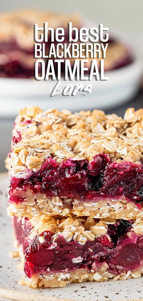 Blackberry Oatmeal Breakfast Bars [45 Minutes] – Chasety Blackberry Breakfast Bars, Berry Oatmeal Bars, Blackberry Oatmeal, Blackberry Dessert, Oatmeal Breakfast Bars, Baked Recipes, Blackberry Recipes, Oat Cakes, Light Desserts