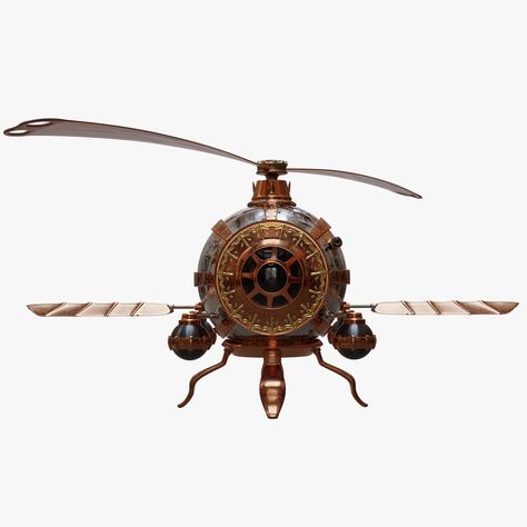 Steampunk Helicopter, Burak Duman on ArtStation at https://www.artstation.com/artwork/d8E3bw Helicopter 3d, Hover Bike, Hover Car, Steampunk Airship, Drones Concept, Helicopter Toy, Compact Cars, Dieselpunk, Car Collection