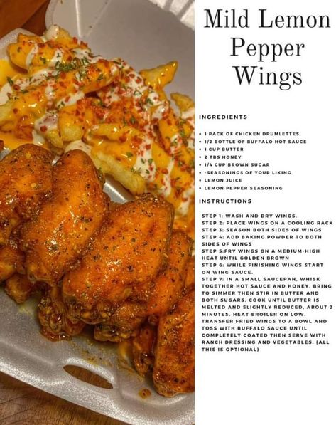 Mild Lemon Pepper Wings Recipe, Recipes Black People, Things To Cook For Dinner, Wings Recipes, Wing Sauce Recipes, Lemon Pepper Wings, Fast Dinner Recipes, Healthy Lunch Meal Prep, Soul Food Dinner