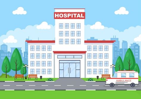 Hospital building for healthcare cartoon... | Premium Vector #Freepik #vector #hospital-cartoon #hospital-building #medical-building #hospital Hospital Cartoon, Car Doctor, Doctor Patient, Hospital Building, Muslim Kids Activities, Building Painting, Muslim Kids, Cartoon Background, Cartoon Images