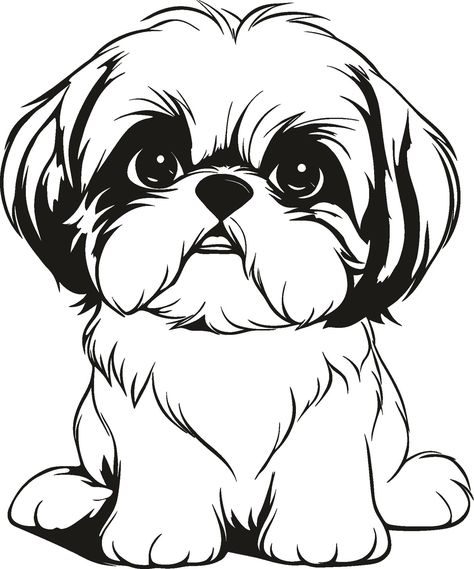 Shih Tzu Tattoo, Shih Tzu Cartoon, Female Shih Tzu, Small Dog Tattoos, Cute Shih Tzu, Perro Shih Tzu, Chien Shih Tzu, Easy To Draw, Drawing Stencils