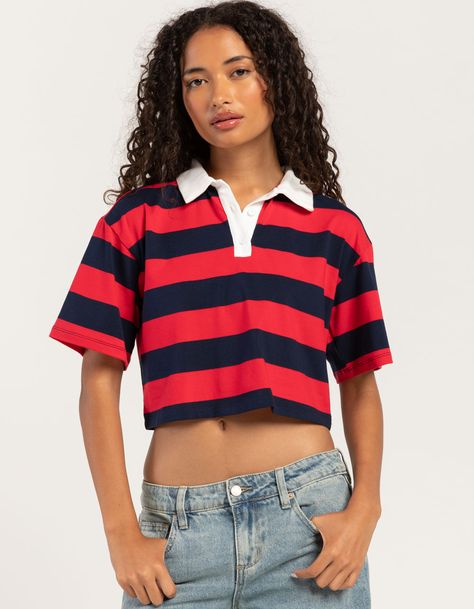 Rsq Stripe Crop Polo Shirt. Allover Stripe Print. Button Front Placket. Collared Neckline. Boxy And Cropped Fit. 95% Cotton, 5% Spandex. Hand Wash. Imported. Model Is Wearing A Size Small. Model Measurements:height: 5'6" Bust: 30"waist: 25.5"hips: 36.5" Superman Crop Top, 90s Crop Top Outfit, 90s Tops Women, Cropped Polo Shirt Outfit, Baggy Track Pants, Crop Polo Shirt, Striped Shirt Outfit, Billie Concert, Outfits With Striped Shirts