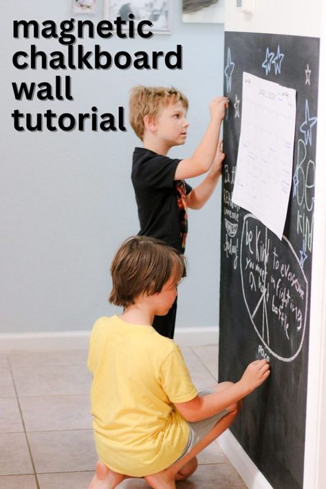 Easy DIY: How to Make a Magnetic Chalkboard Wall - Eat, Drink, and Save Money Diy Magnetic Wall, Magnetic Chalkboard Paint, Magnetic Chalkboard Wall, Chalkboard Wall Kitchen, Diy Magnet Board, Magnetic Paint, Magnetic Chalkboard, Rainy Day Crafts, Kids' Playroom