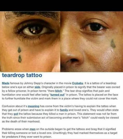 Tear Tattoo Face, Tear Tattoo, Skin Tear, Tears Meaning, Teardrop Tattoo, Doe Tattoo, Small Wave Tattoo, Gang Tattoos, Johnny Depp Characters