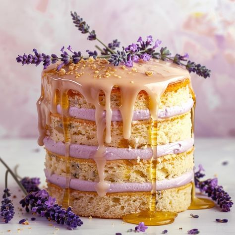 Photo lavender honey cake with lavenderi... | Premium Photo #Freepik #photo Lavender Honey Cake, Lavender Matcha, Honey Drizzle, Lavender Honey, Honey Cake, Novelty Cakes, Tea Cakes, Honeydew, Cake Art