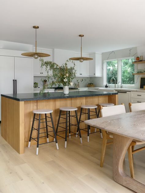 Photo 24 of 69 in Venice Residence by Katie Betyar - Dwell Hay Dining Chair, Solstice Interiors, Floor Stone, Venice House, Stone Counter, Casual Kitchen, Outdoor Space Design, Light Hardwood, Minimal Kitchen