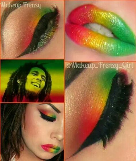 Bob Marley Birthday, Rasta Party, Rasta Nails, Reggae Party, Jamaica Trip, Rave Makeup, Rasta Colors, Disney Makeup, Island Theme