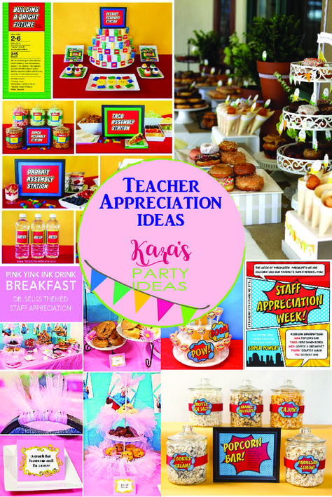 Planning a teacher appreciation party or staff appreciation party? Lots of printables and ideas at Kara's Party Ideas Teacher Appreciation Meals, Dr Seuss Food Ideas, Hair Pom Poms, School Lunchbox Notes, Dr Seuss Food, Teacher Appreciation Party, Dr Seuss Cakes, Back To School Party Ideas, Dr Seuss Party Ideas