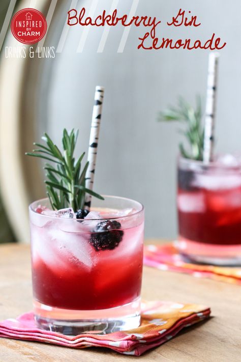 Blackberry Gin Lemonade | Inspired by Charm #drinksandlinks Gin Lemonade, Gin And Lemonade, Blackberry Gin, Raspberry Mojito, Cocktail Gin, Inspired By Charm, Lemonade Drinks, Liquor Drinks, Fruit Cocktails