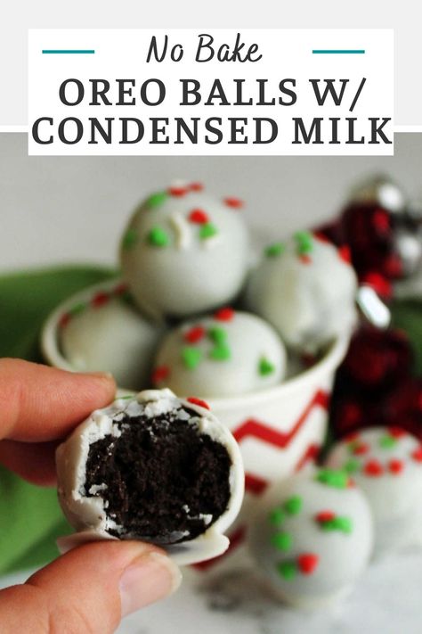 These Oreo balls are made with sweetened condensed milk instead of cream cheese. The results are everything you would want for the to be. Make a batch this Christmas to see for yourself! Recipes With Condensed Milk, Oreo Balls Christmas, Peanut Butter Pretzel Bites, Slow Cooker Pork Loin, Sweetened Condensed Milk Recipes, Oreo Cookie Balls, Sweet Condensed Milk, Good Recipe, Oreo Balls