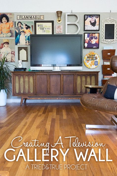 How to add pictures and random items around a TV to create a Gallery Wall! Tv Gallery Wall, Create A Gallery Wall, Add Pictures, Random Items, Up House, Wall Gallery, A Living Room, Living Room Tv, A Tv