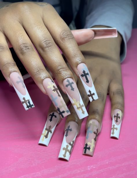 Cross Nail Designs, Poppin Nails, Cross Nails, Nail Salon Design, Airbrush Nails, Drip Nails, Cute Acrylic Nail Designs, Dope Nail Designs, Exotic Nails