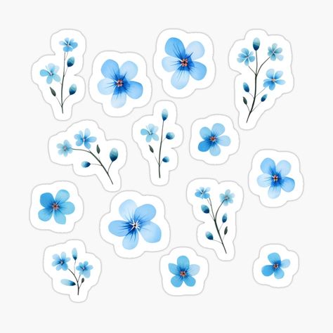 Blue Stickers Aesthetic, Blue Flowers Stickers, Tiny Stickers, Blue Scrapbook, Ideas Regalo, Love Scrapbook, Aesthetic School, Blue Plants, Color Celeste