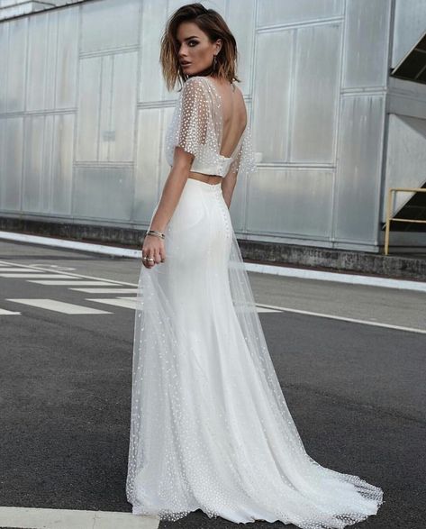 The Runaways, Rime Arodaky, Two Piece Wedding Dress, Wedding Dresses 2018, Bridal Separates, White Wedding Dress, Wedding Dress Trends, Vestidos Vintage, Backless Wedding Dress