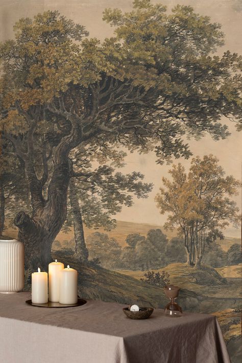 Landscape wallpaper, Vintage Landscape Mural, Rural landscape, Peel and Stick, self adhesive,ripstop wallpaper, vinyl wallpaper ★★ PEEL AND STICK WALLPAPER FEATURES★★ -Smooth Surface and semi-Matte Surface -Easily peel off the backing paper and stick it on the wall -The material does not shrink over time -Removable in one piece -Can be cleaned with a damp cloth -Does not contain PVC ★★ TEXTILE VINYL WALLPAPER FEATURES★★ -The base is fiber, the upper surface is leather patterned. -Apply to the wa Landscape Mural, Wallpaper Vinyl, Wallpaper Landscape, Scenic Wallpaper, Wallpaper Vintage, Rural Landscape, Vintage Landscape, Landscape Trees, Landscape Wallpaper