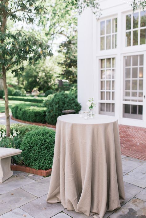 Natural Linen Tablecloth Wedding, Khaki Table Linens Wedding, Tan Table Linens Wedding, Taupe Tablecloth Wedding, Cocktail Hour Table Decor High Tops, Cocktail Table Linen, Cocktail Table Wedding, Cocktail Tables Wedding, Wedding Cocktail Table