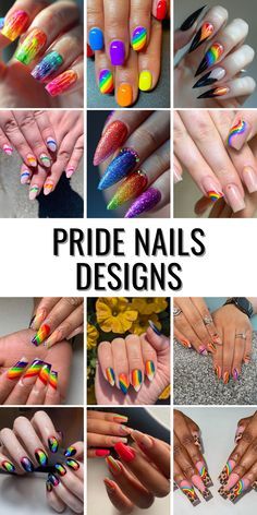 Pride Manicure Ideas, Nails For Pride Month, Pride Nails Black, Pride Nail Art Designs, Pride Nails Designs Acrylic, Rainbow Pride Nails, Bi Pride Nails, Traditional Nail Art, Pride Nail Ideas