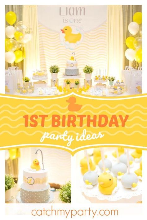 Don't miss this fun rubber duck birthday party! The cake pops are so cute!! See more party ideas and share yours at CatchMyParty.com  #catchmyparty #partyideas #rubberduckyparty #1stbirthdayparty #rubberduck 1 Birthday Party Ideas, Rubber Duck Birthday Party, Duck 1st Birthday, Duck Birthday Theme, 1 Birthday Party, Duck Birthday Party, Ducky Party, Rubber Ducky Party, Rubber Ducky Birthday