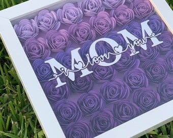 Wall Decor With Paper, Personalized Shadow Box, Flower Shadow, Custom Shadow Box, Flower Shadow Box, Unique Gifts For Mom, 3d Wall Decor, Presents For Mom, 4th Birthday Parties