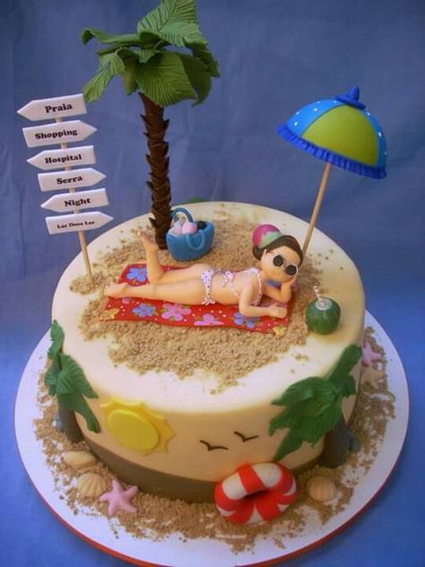 Retirement Party Cakes, Beach Birthday Cake, Hawaiian Cake, Pool Party Cakes, Beach Themed Cakes, Barbie Birthday Cake, Beach Cakes, Birthday Cakes For Women, Cakes For Women