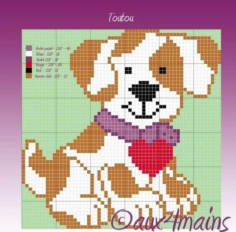 Perler Pattern, Pixel Crochet, Hama Beads Patterns, Cat Cross Stitch, Dog Crafts, Cross Stitch Baby, Cross Stitch Animals, Perler Patterns, Crochet Diagram