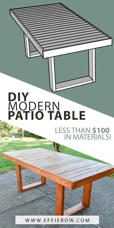 Modern DIY Patio Table - Effie Row Diy Esstisch, Diy Patio Table, Diy Outdoor Table, Outdoor Furniture Plans, Ideas Patio, Modern Patio, Deck Furniture, Budget Diy, Patio Decorating