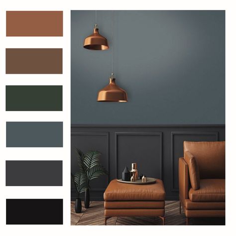 Industrial Interior Design Colour Palette, Interior Palette Ideas, Industrial Nature Decor, Color Rules Interior Design, Colors That Go With Light Brown, Moody Eclectic Color Palette, Industrial Color Palette Mood Boards, Masculine Home Decor Living Room, Industrial Design Color Palette