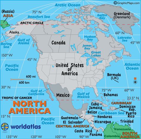 North America Map / Map of North America - Facts, Geography, History of North America - Worldatlas.com Central America Map, America Continent, Map Of North America, Geography Map, North America Map, 7 Continents, Atlas Map, America Map, Arctic Ocean