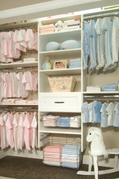 Adorable for twins Twin Baby Rooms, Baby Room Closet, Baby Nursery Closet, Closet Organizer With Drawers, Nursery Closet Organization, Baby Closet Organization, Baby Nursery Organization, Baby Room Organization, Nursery Closet