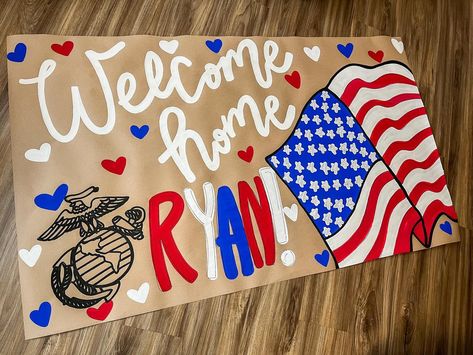 Always a blessing to be able to paint these soldier banners ❤️🤍💙 #soldier #welcomehome #redwhiteblue #merica #america #banner #banners #butcherpaperbanner Welcome Home Marine, Marine Poster, Welcome Back Home, Welcome Home Banners, Welcome Home Signs, Butcher Paper, Welcome Home, Poster Board, A Blessing