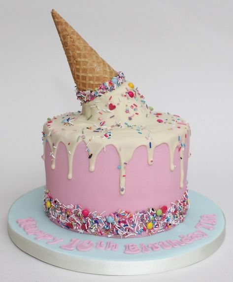 Ice Cake Designs Birthday, Ice Cream Cake Designs Birthday Parties, Donut And Ice Cream Birthday Cake, Ice Cream Cake Designs, Cake Pop Ice Cream, Melting Ice Cream Cake, Cake White Chocolate, Sprinkles Birthday Cake, Ice Cream Cone Cake