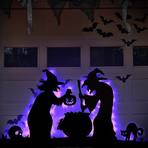 Halloween Witch Decorations Outdoor - 2 Large Black Witches with Cauldron, Scary Halloween Silhouette with Lights for Outside Halloween Garage Door Wall Yard Decor Garage Halloween, Outdoor Witch, Witch Decorations, Halloween Garage Door, Halloween Garden Decorations, Black Witches, Halloween Garage, Scary Halloween Decorations Outdoor, Halloween Silhouette