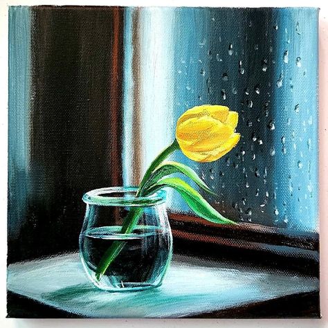 Tulip Flower on a Rainy Day Acrylic Painting | artist, art, Tulip, art of painting | Tulip Flower on a Rainy Day Acrylic Painting #art #artist #artwork #acrylic #painting #eldrawingarts #paintingartwork #acrylicpainting #flowerpainting | By El Drawing Arts - Facebook Rainy Canvas Painting, Rainy Day Painting Acrylic, Rainy Painting, Rainy Art, Rainy Day Painting, Rainy Day Art, Tulip Art, Simple Oil Painting, Drawing Arts