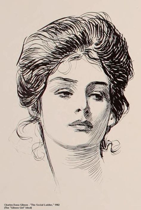 Charles Dana Gibson - Alchetron, The ... Charles Dana Gibson, Vintage Decoupage, Dana Gibson, Master Artists, 3 Canvas Art, 얼굴 그리기, White Drawing, Graphics Fairy, Gibson Girl