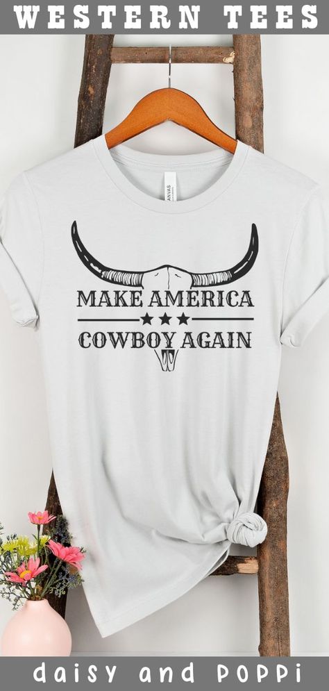 western graphic tee, cowgirl outfit, make america cowboy again Highland Cow Costume, Make America Cowboy Again, Cowgirl Tshirt, Cute Cowgirl Outfits, Cow Costume, Western Tee, Western Graphic Tees, Country Girls Outfits