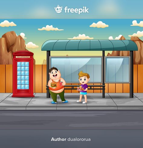 Cute two boys holding foods at the bus s... | Premium Vector #Freepik #vector #food #city #kids #cartoon Road Vector, Telephone Box, Two Boys, Meet Friends, Alphabet Printables, Bus Station, Bus Stop, The Bus, Free Vector Images