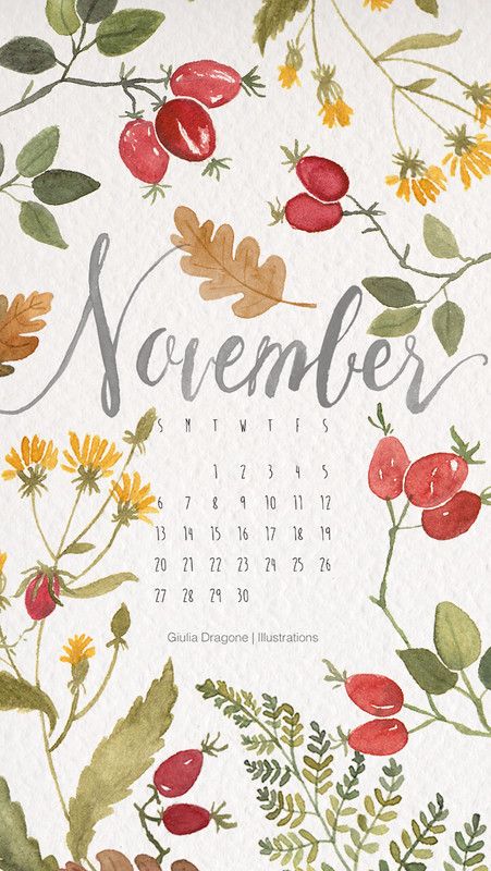 November 2016-phone | Giulia Dragone | Flickr Watercolor Calendar Ideas, Dragon Illustration Cute, Illustration Calendar, November Wallpaper, Bullet Journal Month, Watercolor Calendar, Calendar Design Template, 달력 디자인, November Calendar