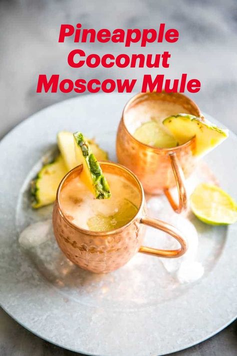 Sweet and tart are how I’d describe this Pina Colada Moscow Mule! This fruity drink is lively yet refreshing, and it is absolutely delicious! Coconut Pineapple Mule, Coconut Moscow Mule Recipe, Pineapple Mule Drink Recipes, Pineapple Moscow Mule Recipe, Hawaiian Mule Recipe, Mule Drink Recipes, Pineapple Moscow Mule, Pineapple Mule, Moscow Mules