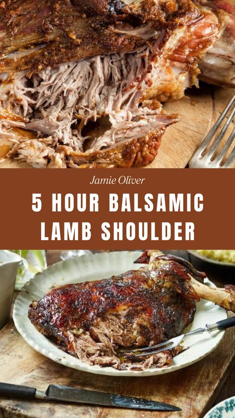 Jamie Oliver’s 5 Hour Balsamic Lamb Shoulder Lamb Shoulder Recipes, Xmas Recipes, Red Meat Recipes, Lamb Shoulder, Jamie Oliver Recipes, Tastemade Recipes, Garlic Olive Oil, Protein Meals, Red Onions